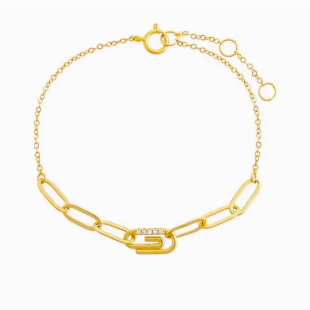 Adina Eden Gold Paperclip Chain Bracelet with Crystal Accent